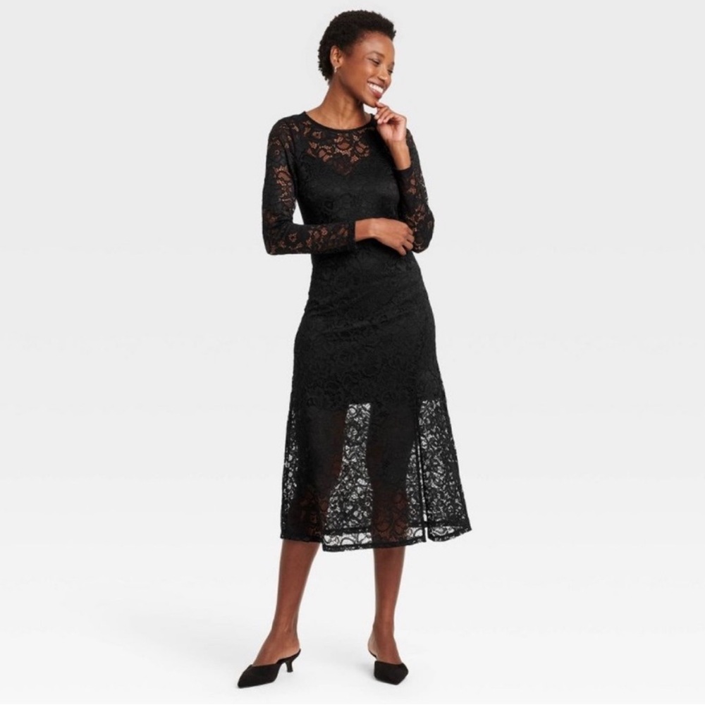 NWT A New Day Black Lace Long Sleeve Dress